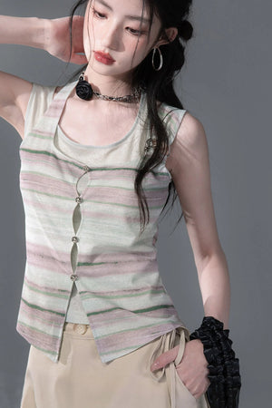 Bamboo Yarn Layered-Look Knitted Camisole Top