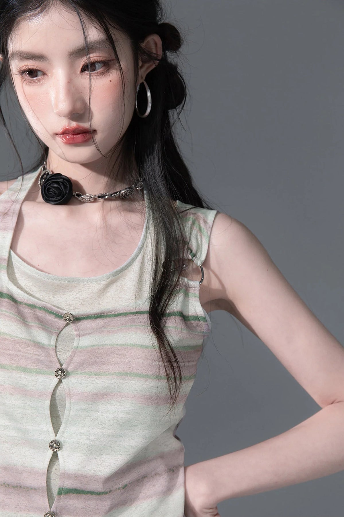 Bamboo Yarn Layered-Look Knitted Camisole Top