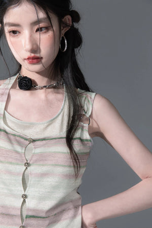 Bamboo Yarn Layered-Look Knitted Camisole Top