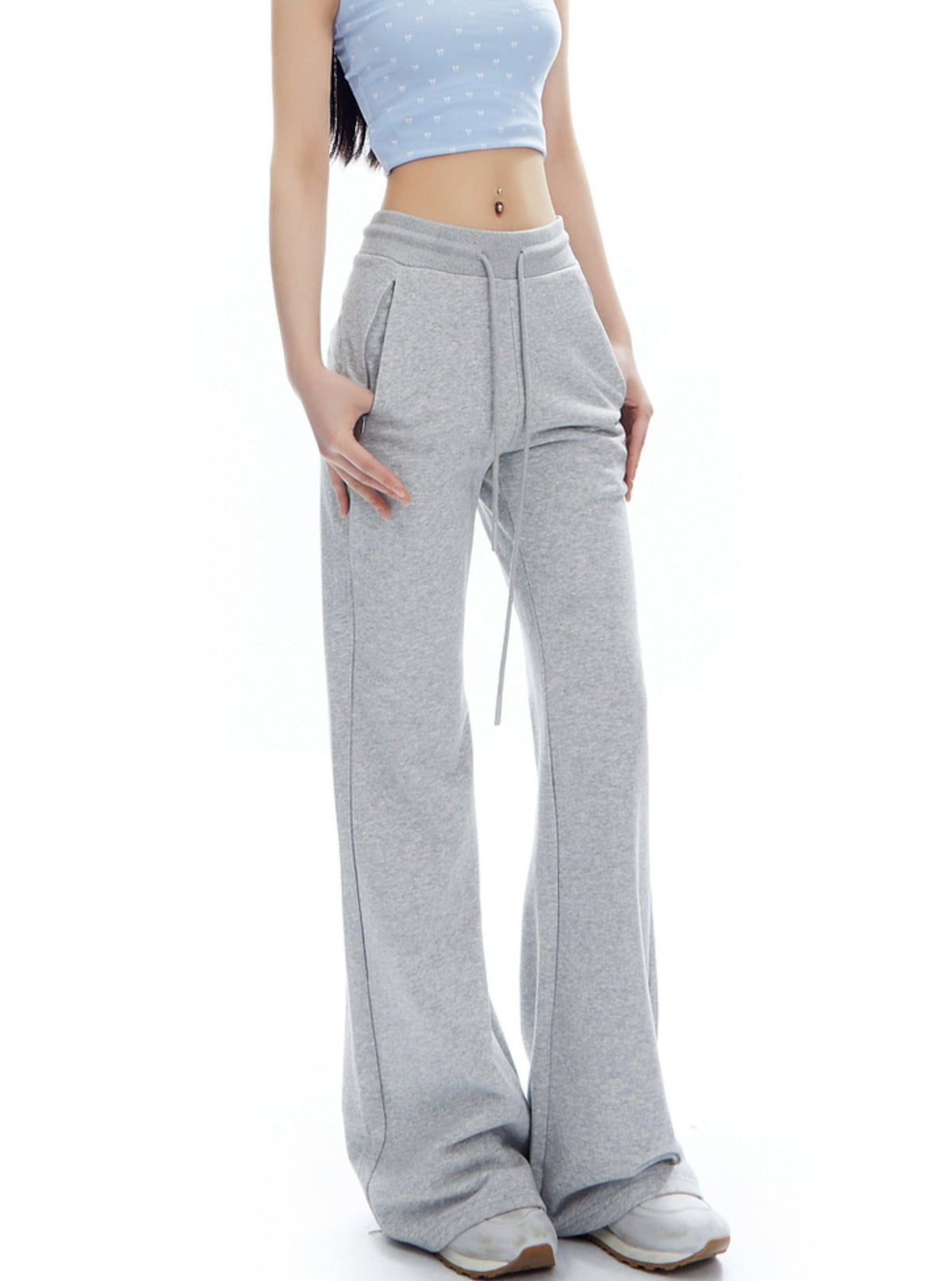 High-Waist Drawstring Flared Sweatpants