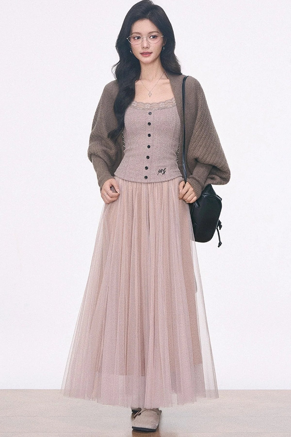 Batwing Knit Cardigan and Skirt 3-Piece Set-Up