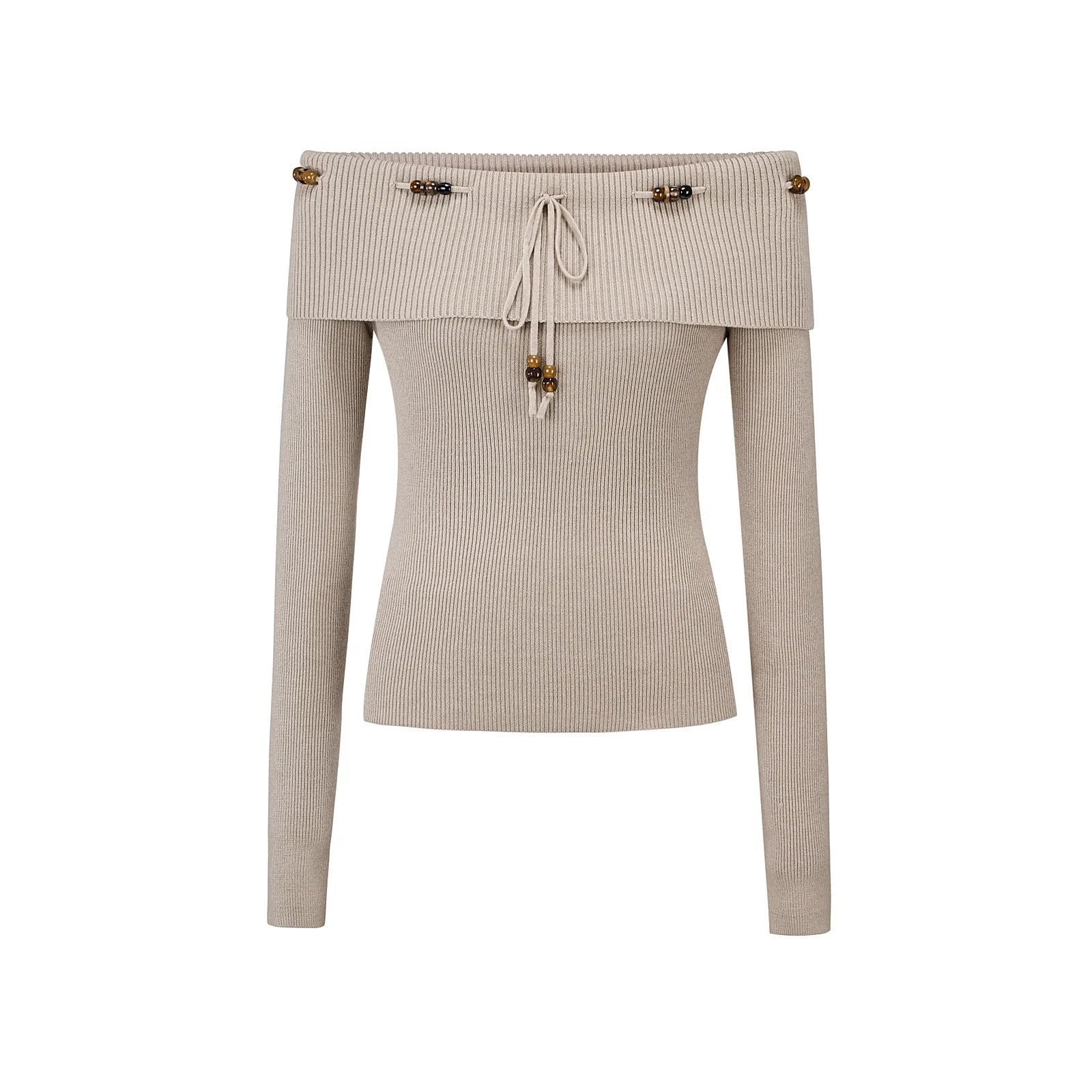 Beaded One-Shoulder Sweater