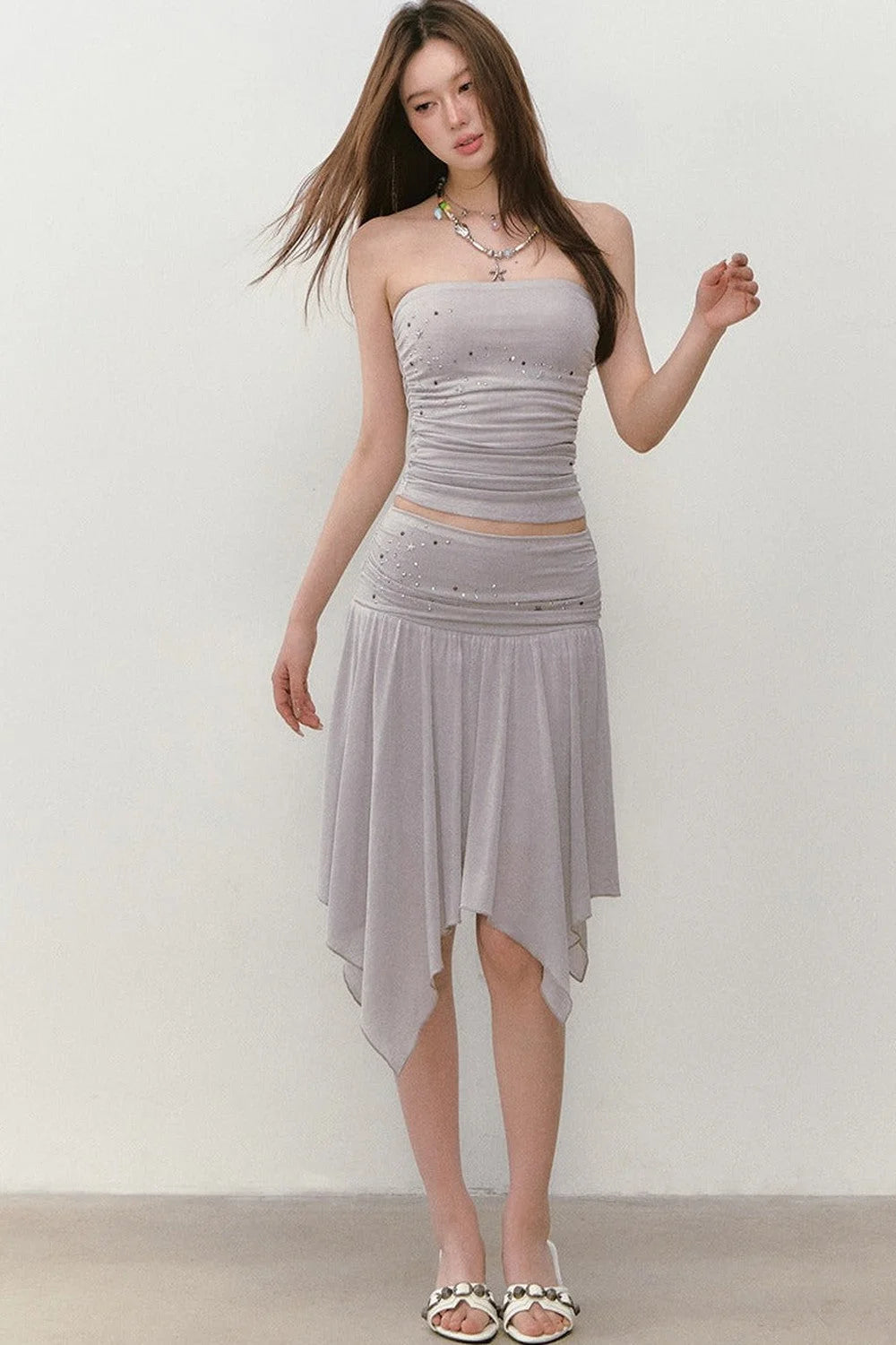 Beaded Pleated Acetate Bustier and Skirt Set-Up