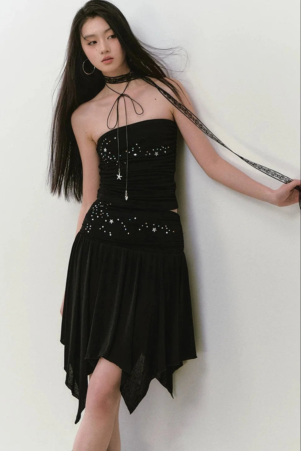 Beaded Pleated Acetate Bustier and Skirt Set-Up