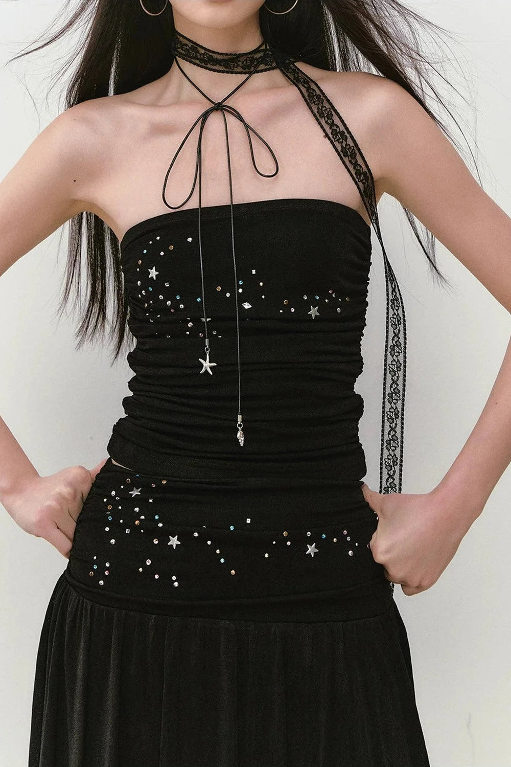 Beaded Pleated Acetate Bustier and Skirt Set-Up