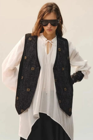 Beaded Retro V-Neck Vest Set-Up