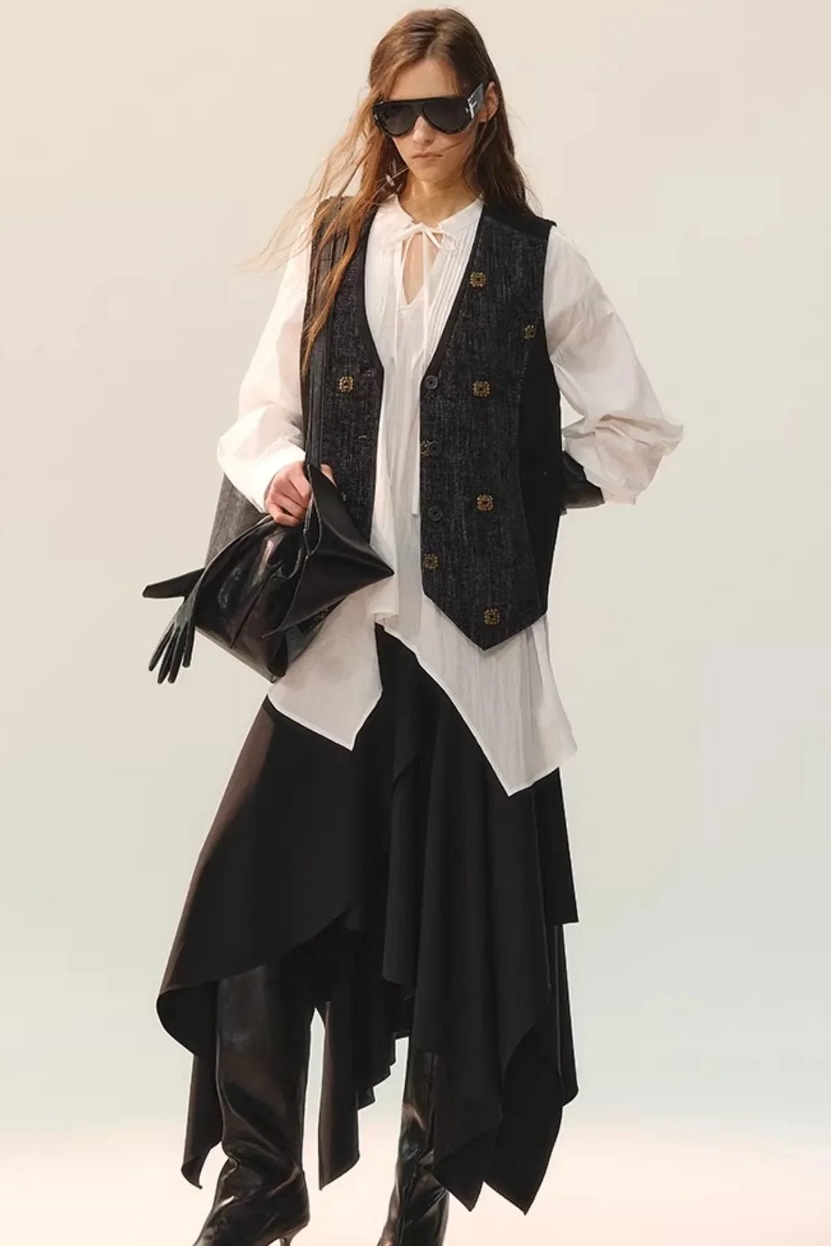 Beaded Retro V-Neck Vest Set-Up