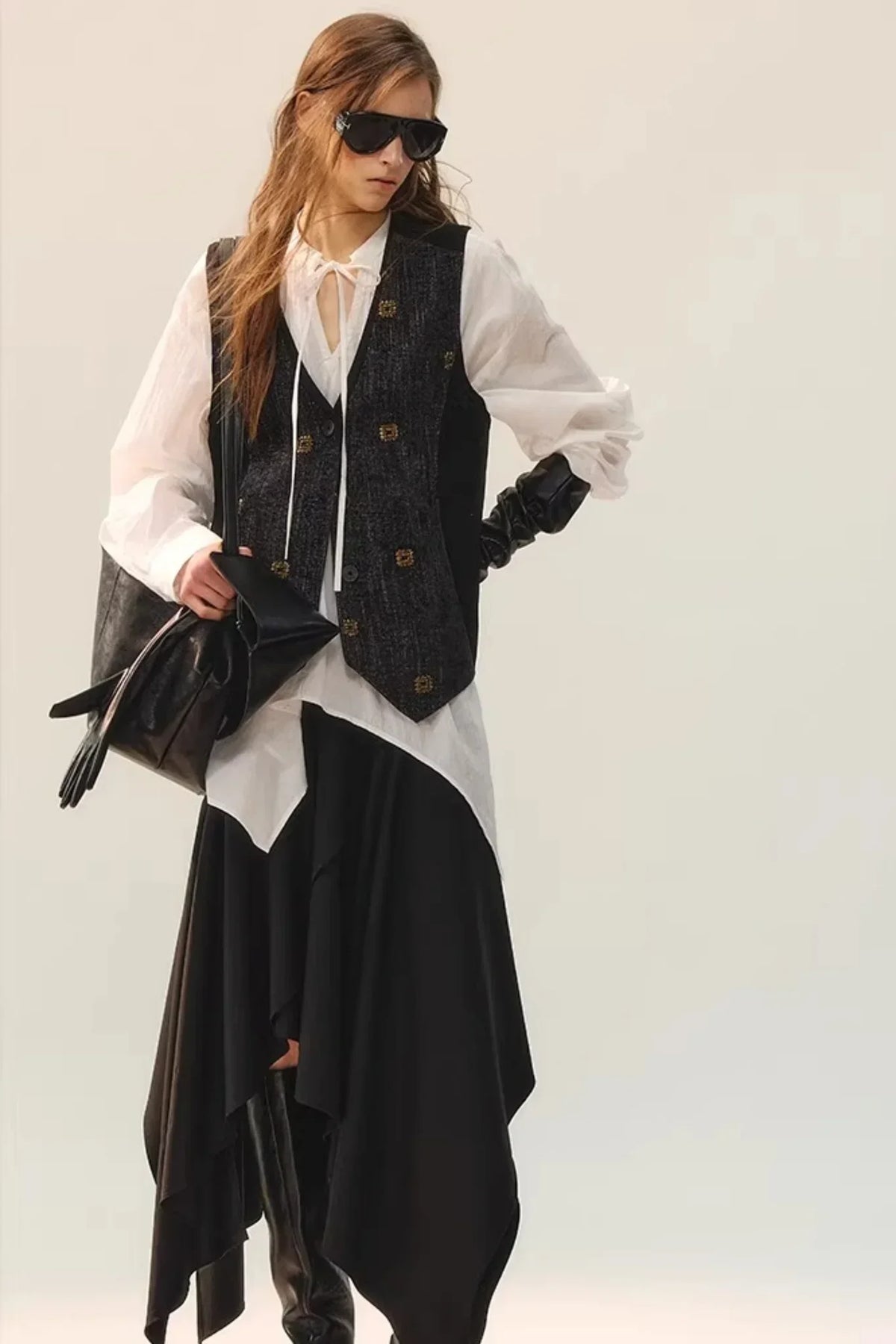 Beaded Retro V-Neck Vest Set-Up