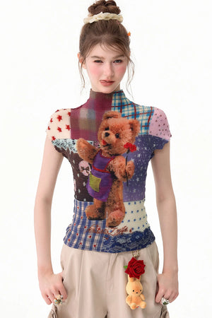 Bear Patchwork Knit Top
