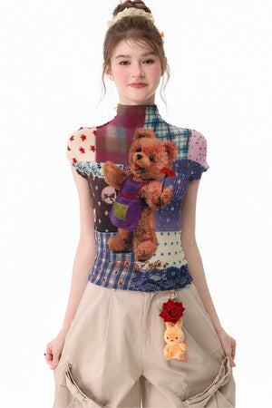 Bear Patchwork Knit Top