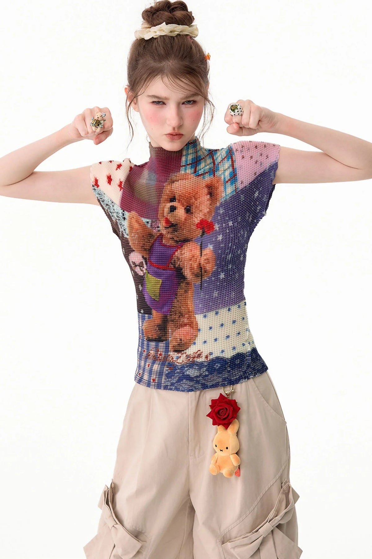 Bear Patchwork Knit Top