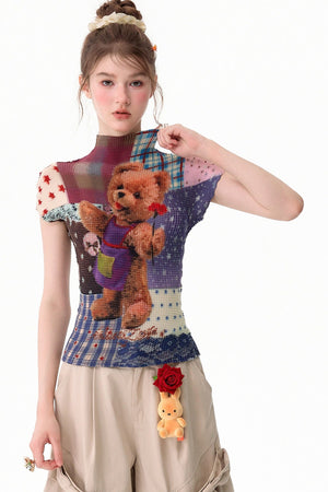 Bear Patchwork Knit Top