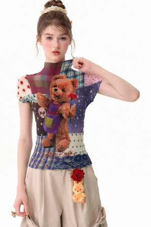 Bear Patchwork Knit Top
