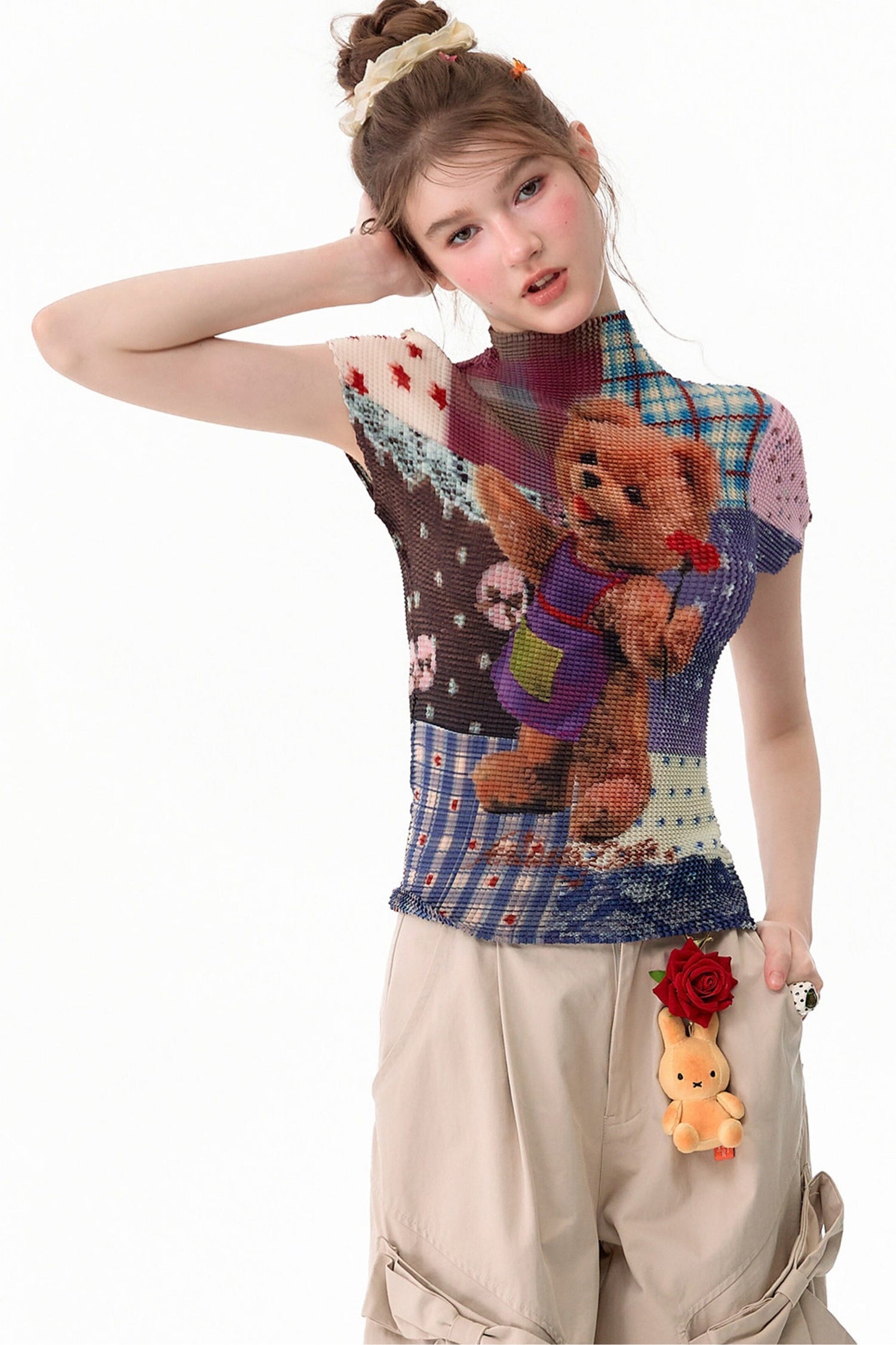 Bear Patchwork Knit Top