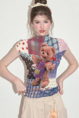 Bear Patchwork Knit Top