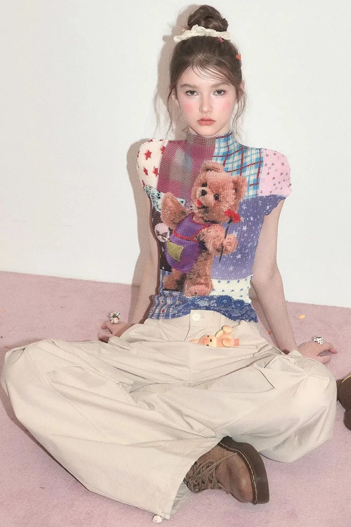 Bear Patchwork Knit Top