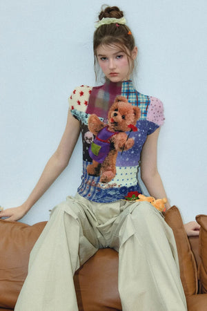 Bear Patchwork Knit Top