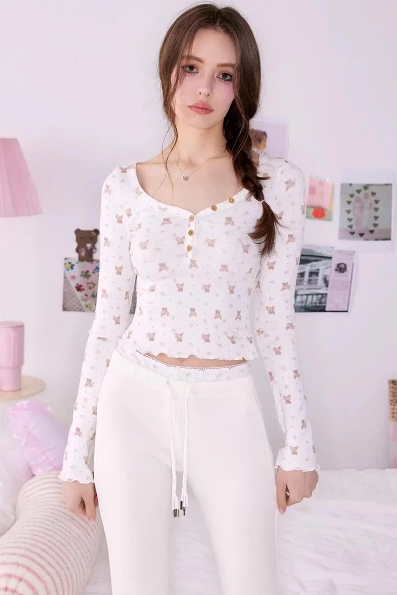 Bear Print Sweater Suspender Set-Up