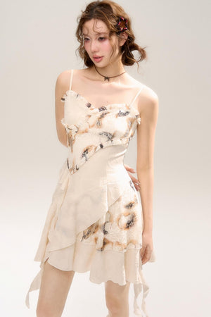 Beige Apricot Irregular Lace Dress