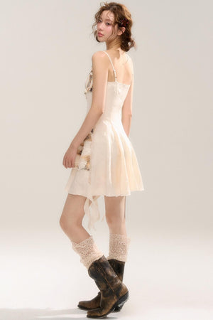 Beige Apricot Irregular Lace Dress