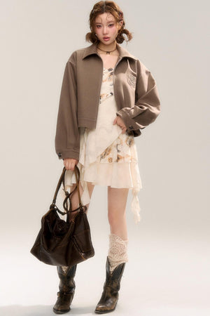 Beige Apricot Irregular Lace Dress