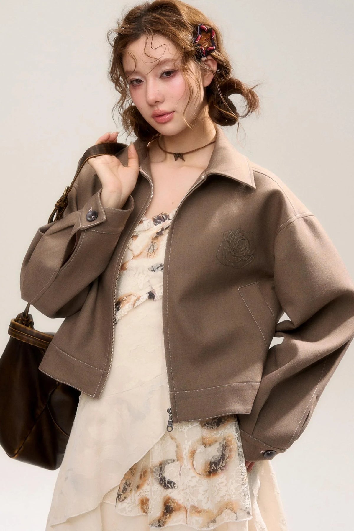 Beige Apricot Irregular Lace Dress