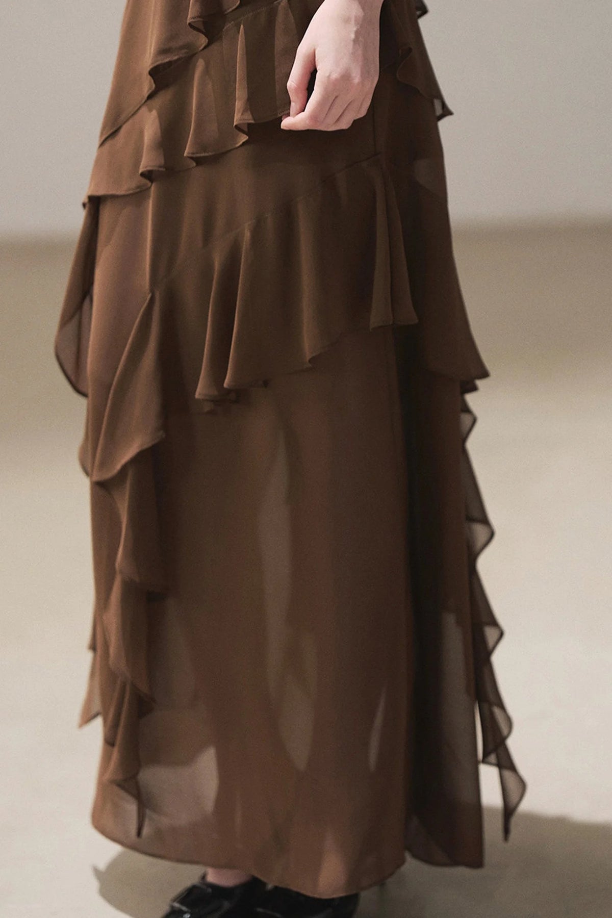 Beige Blazer With Brown Ruffle Spaghetti Strap Dress Set-Up