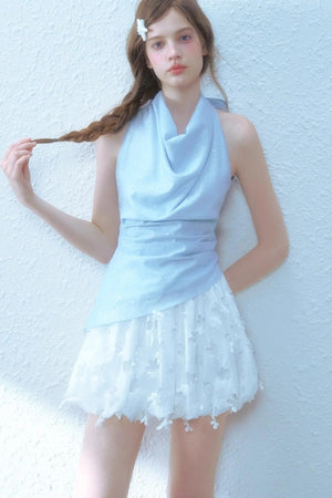 Beige Blue Swing Top