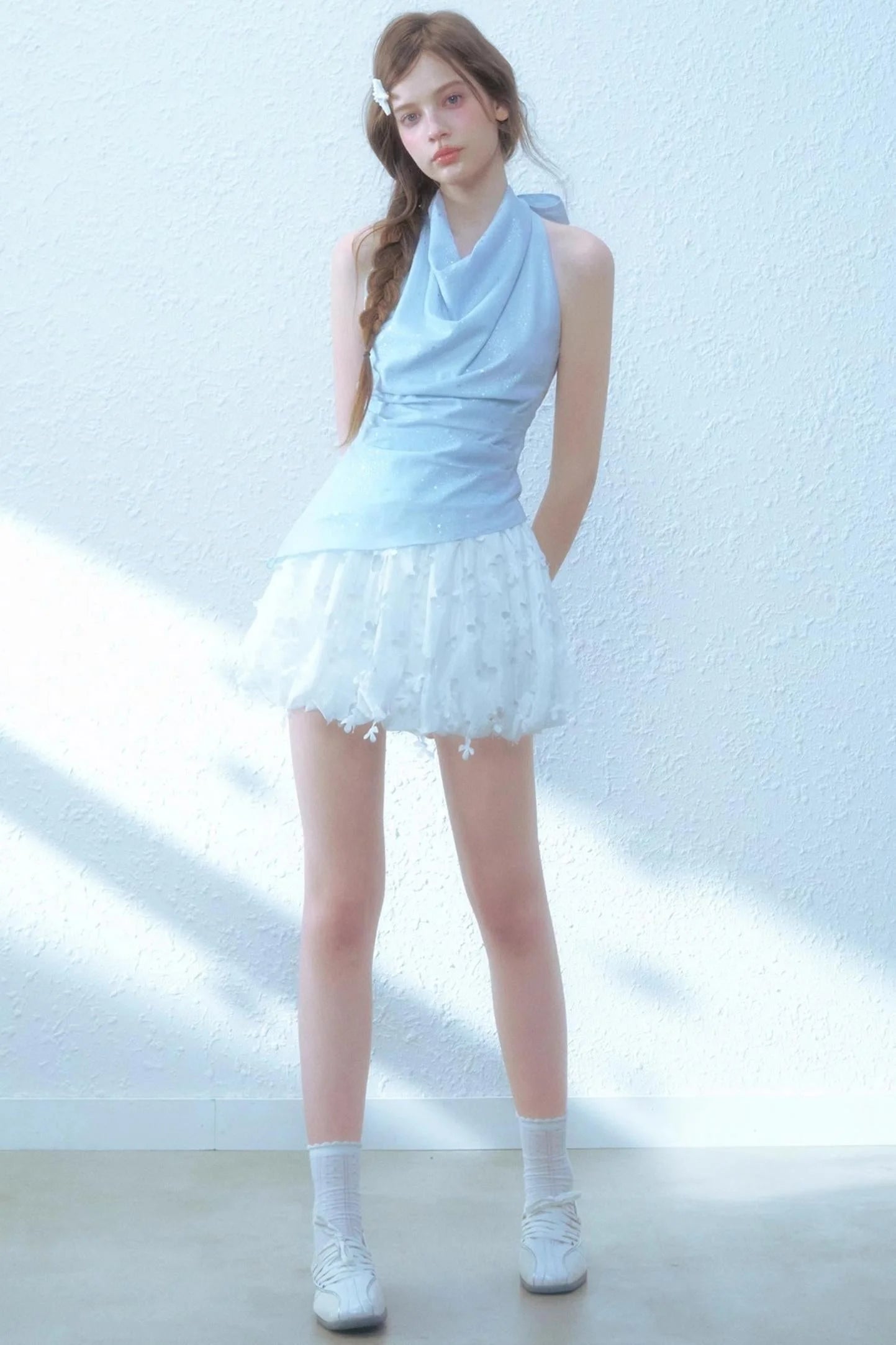 Beige Blue Swing Top