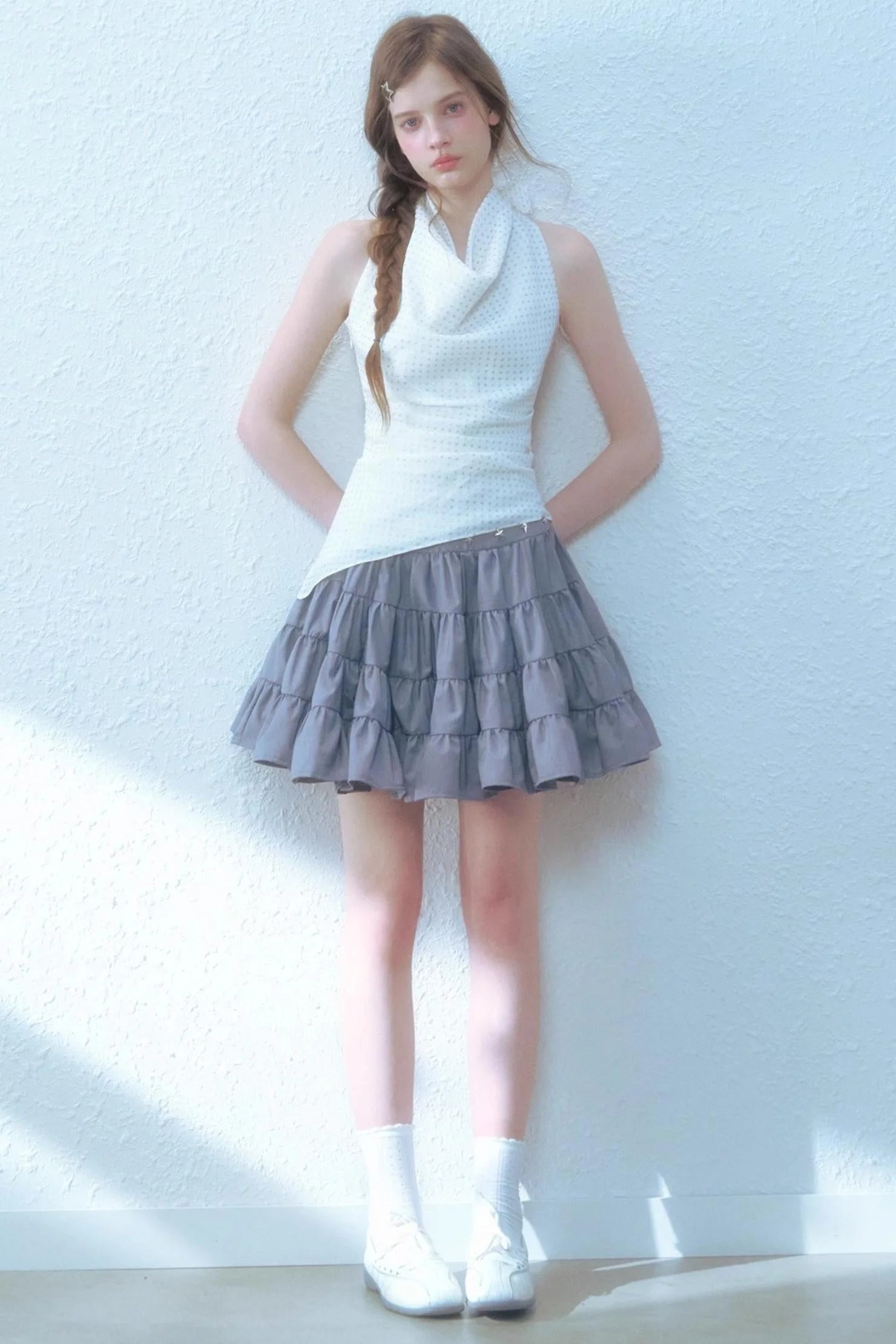 Beige Blue Swing Top