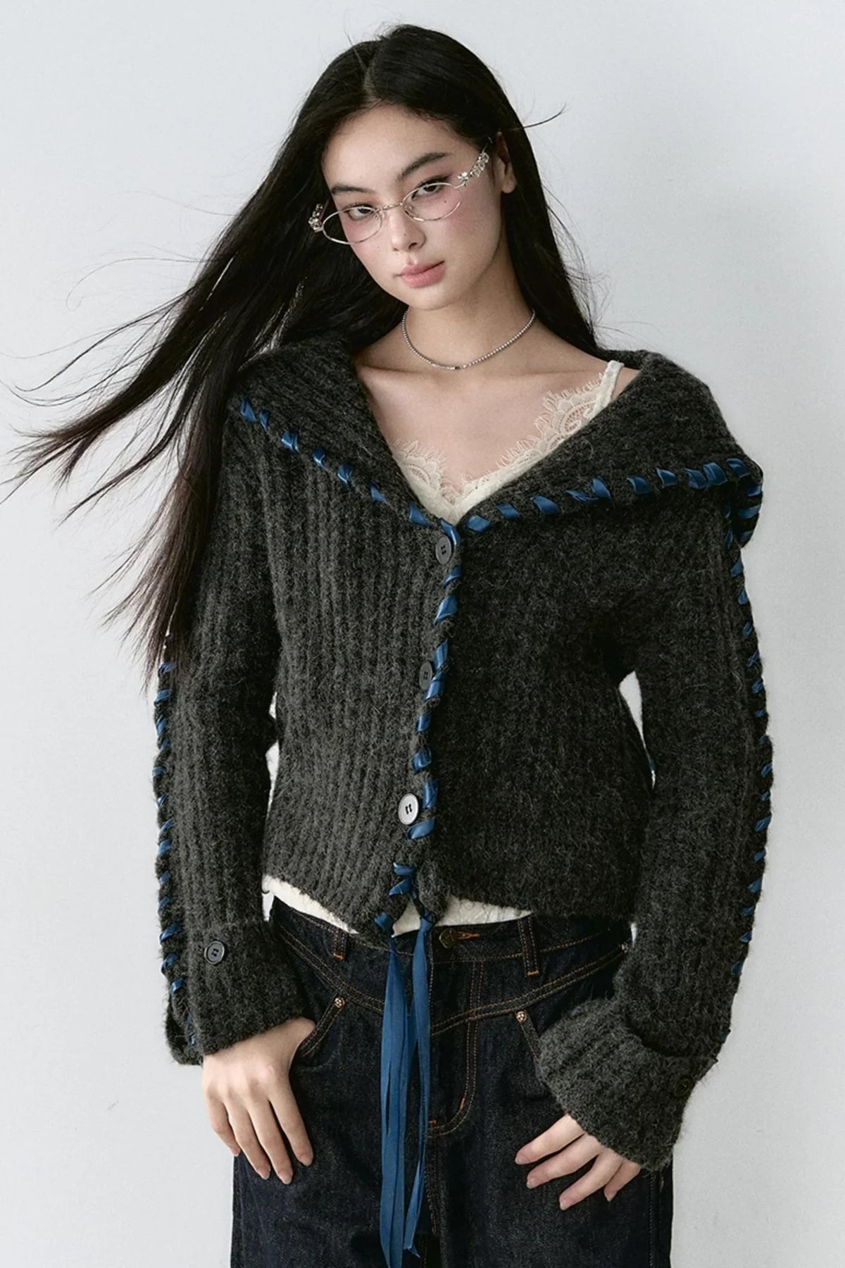 Big Lapel Alpaca Knit Cardigan