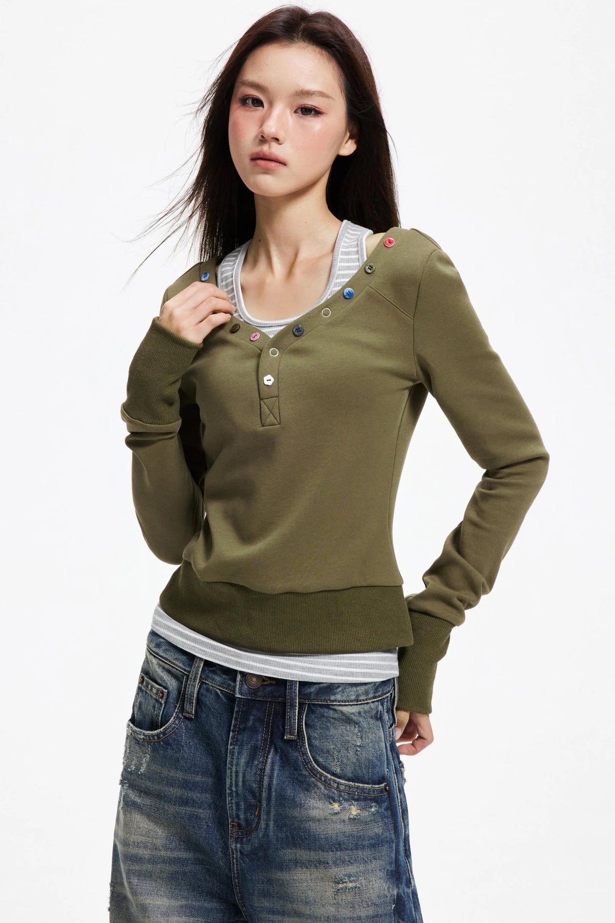 Big V-Neck Knitted Sweater Set-Up
