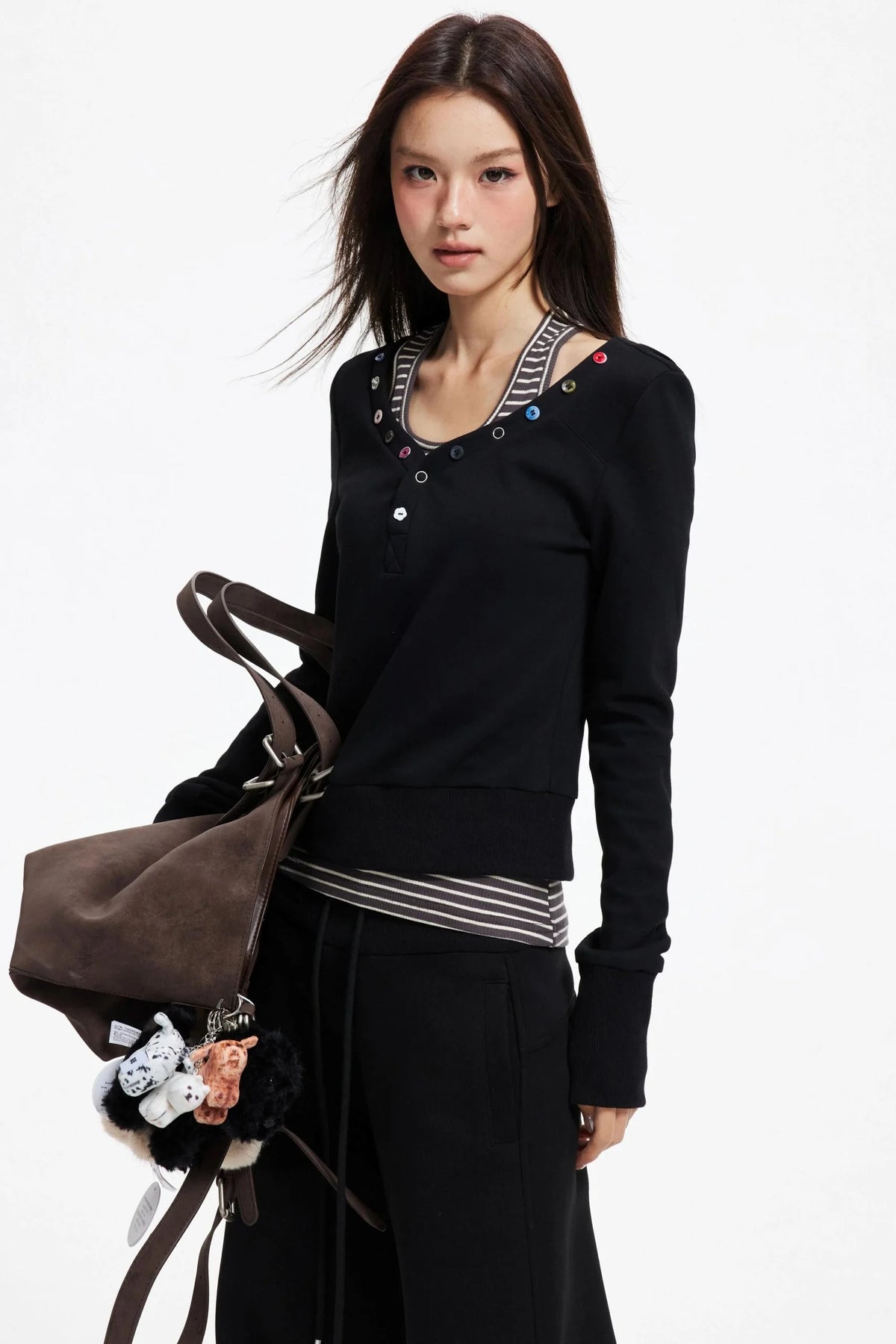 Big V-Neck Knitted Sweater Set-Up