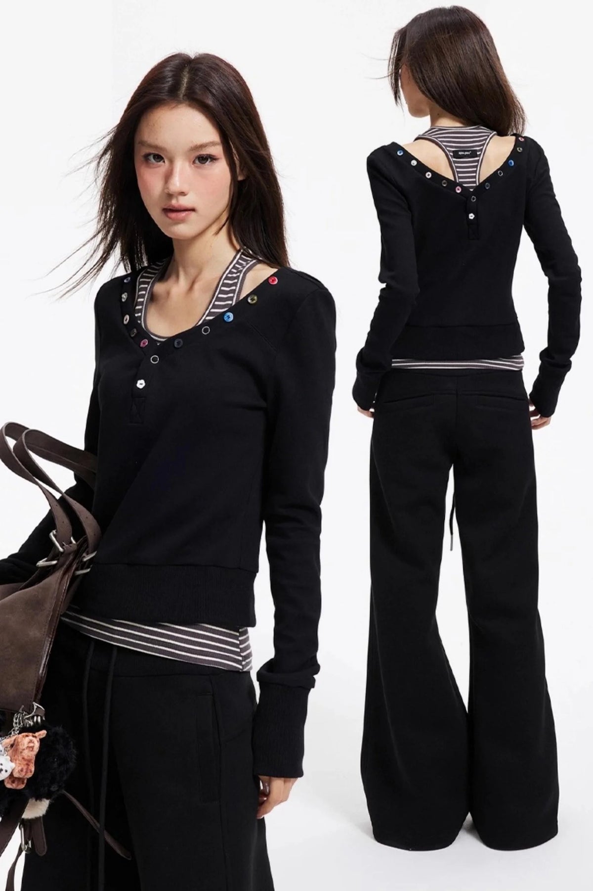 Big V-Neck Knitted Sweater Set-Up