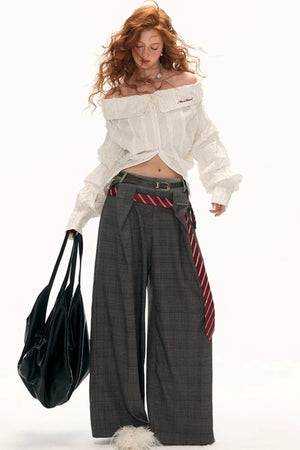Big-V Striped White Long Sleeve Top