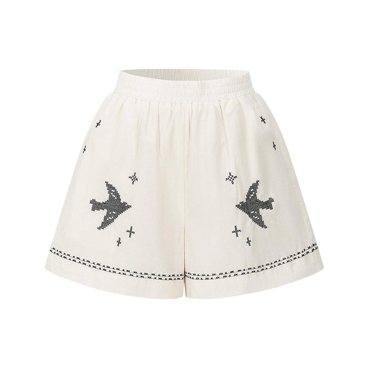 Bird Embroidered Cotton Linen Cardigan Set-Up