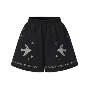 Bird Embroidered Cotton Linen Cardigan Set-Up
