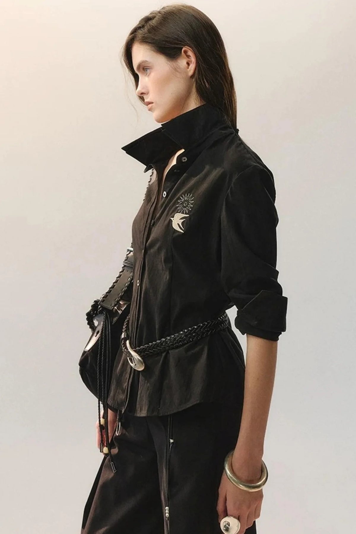 Bird Embroidery Lace Shirt