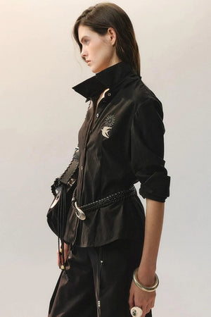 Bird Embroidery Lace Shirt