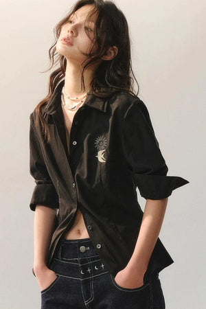 Bird Embroidery Lace Shirt