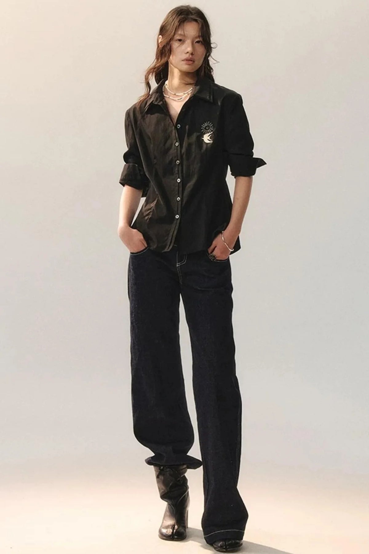 Bird Embroidery Lace Shirt