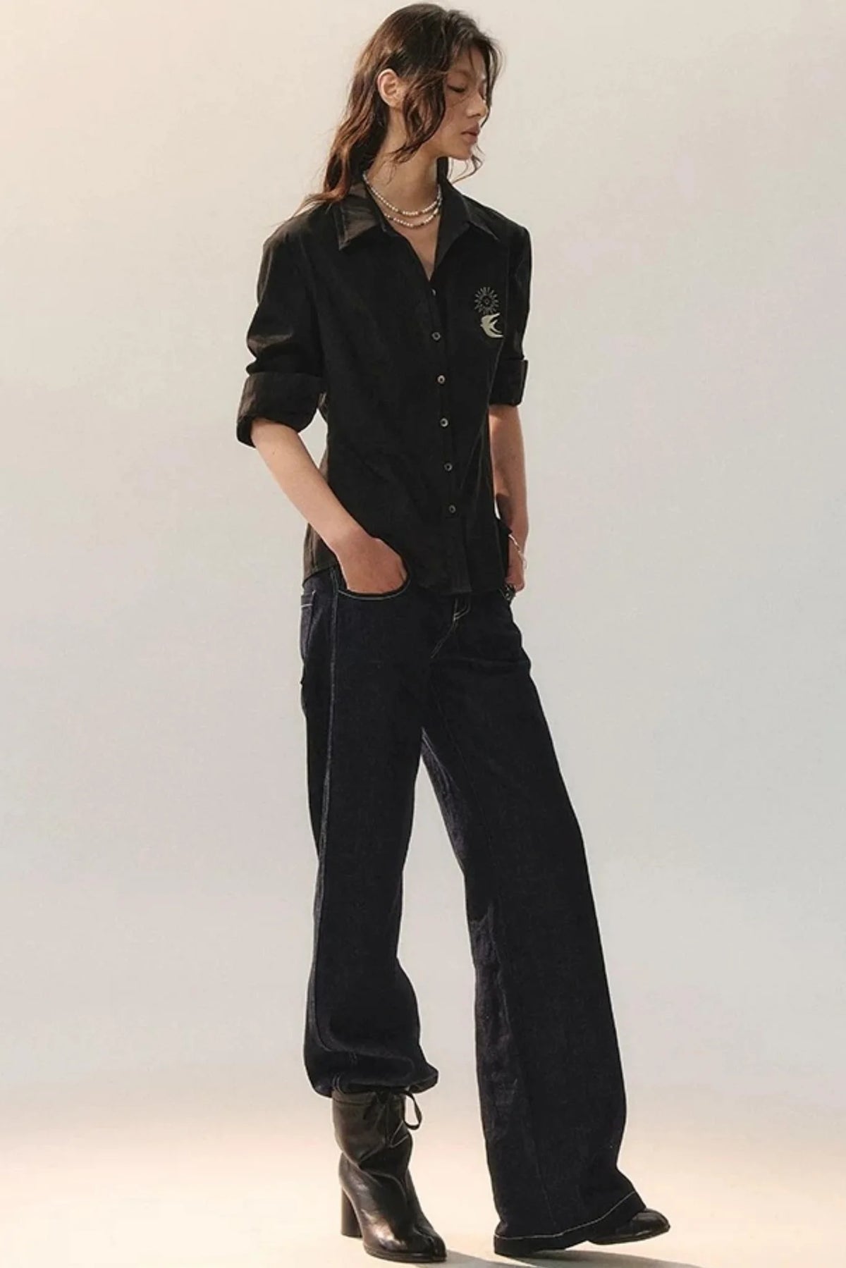 Bird Embroidery Lace Shirt