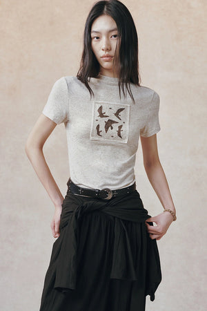 Bird Print Pocket T-Shirt