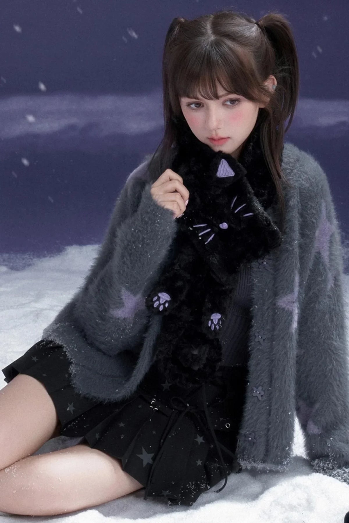 Black And Purple Cat Scarf