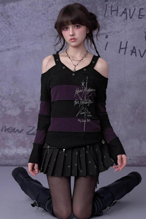 Black and Purple Off-Shoulder Knit Top