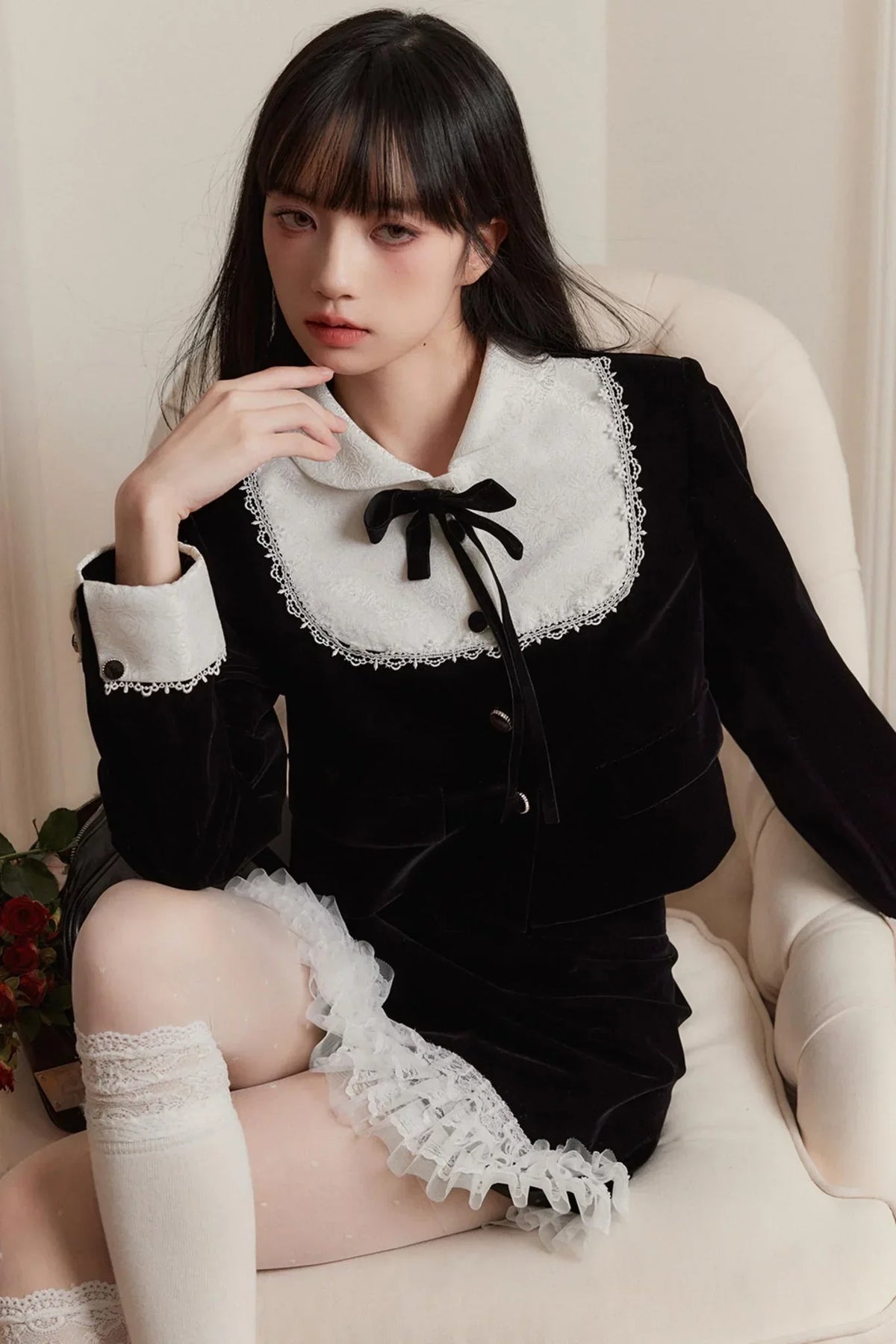 Black and White Jacquard Top Set-up