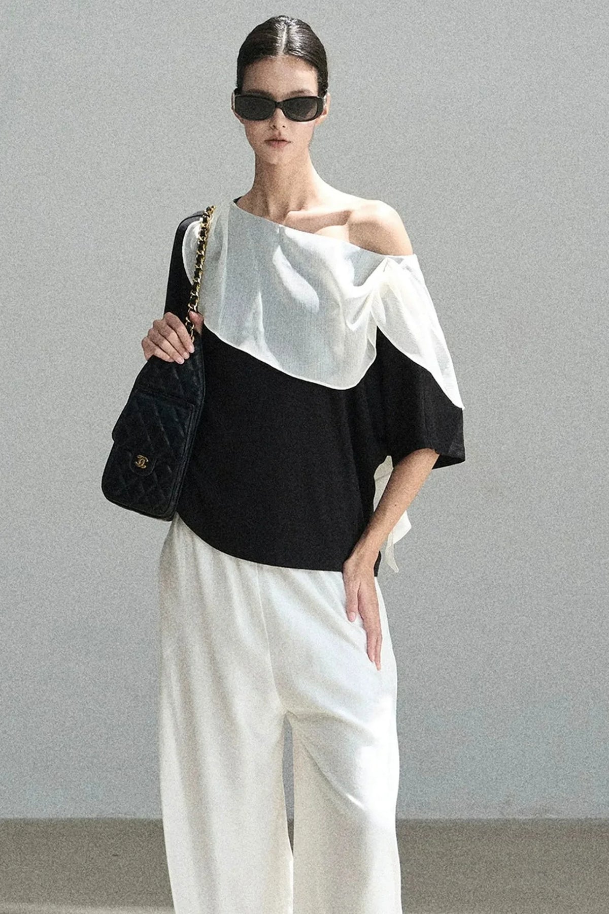 Black and White Off-Shoulder Top