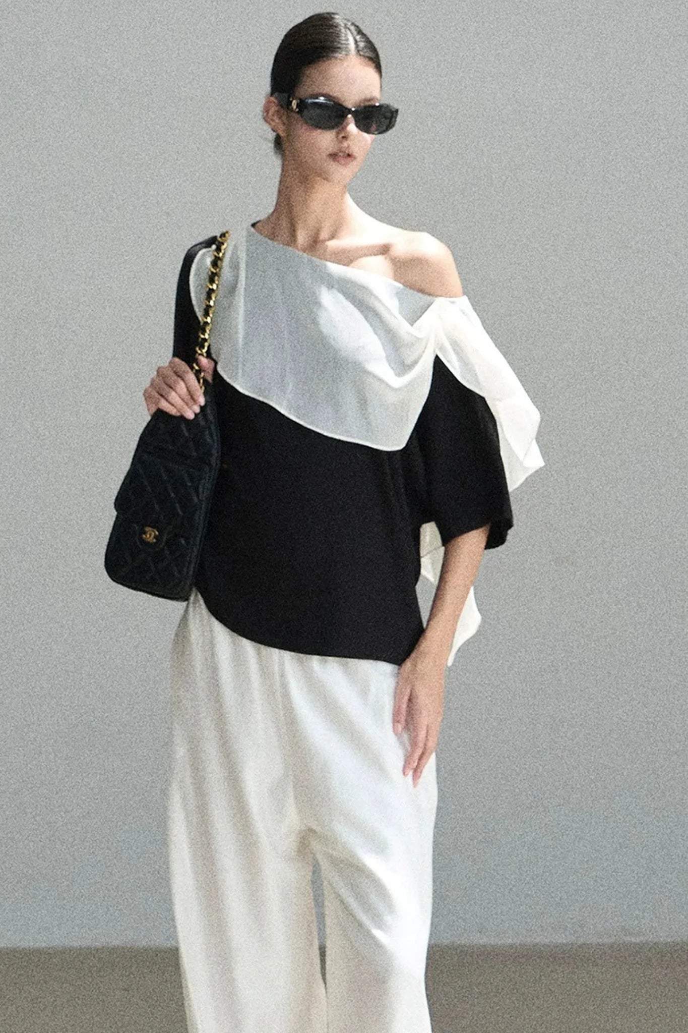 Black and White Off-Shoulder Top