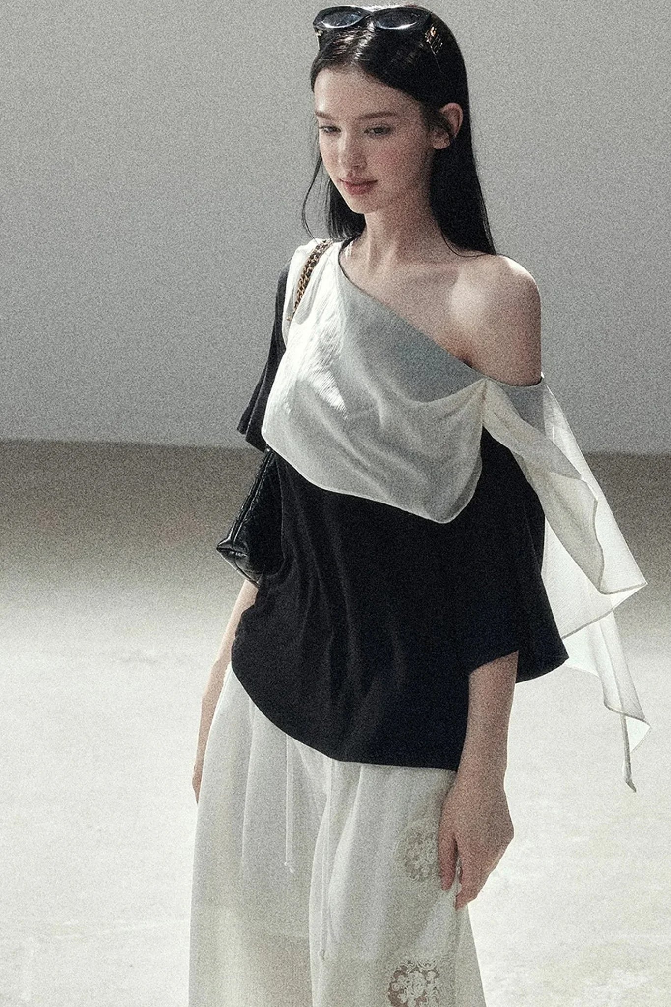 Black and White Off-Shoulder Top