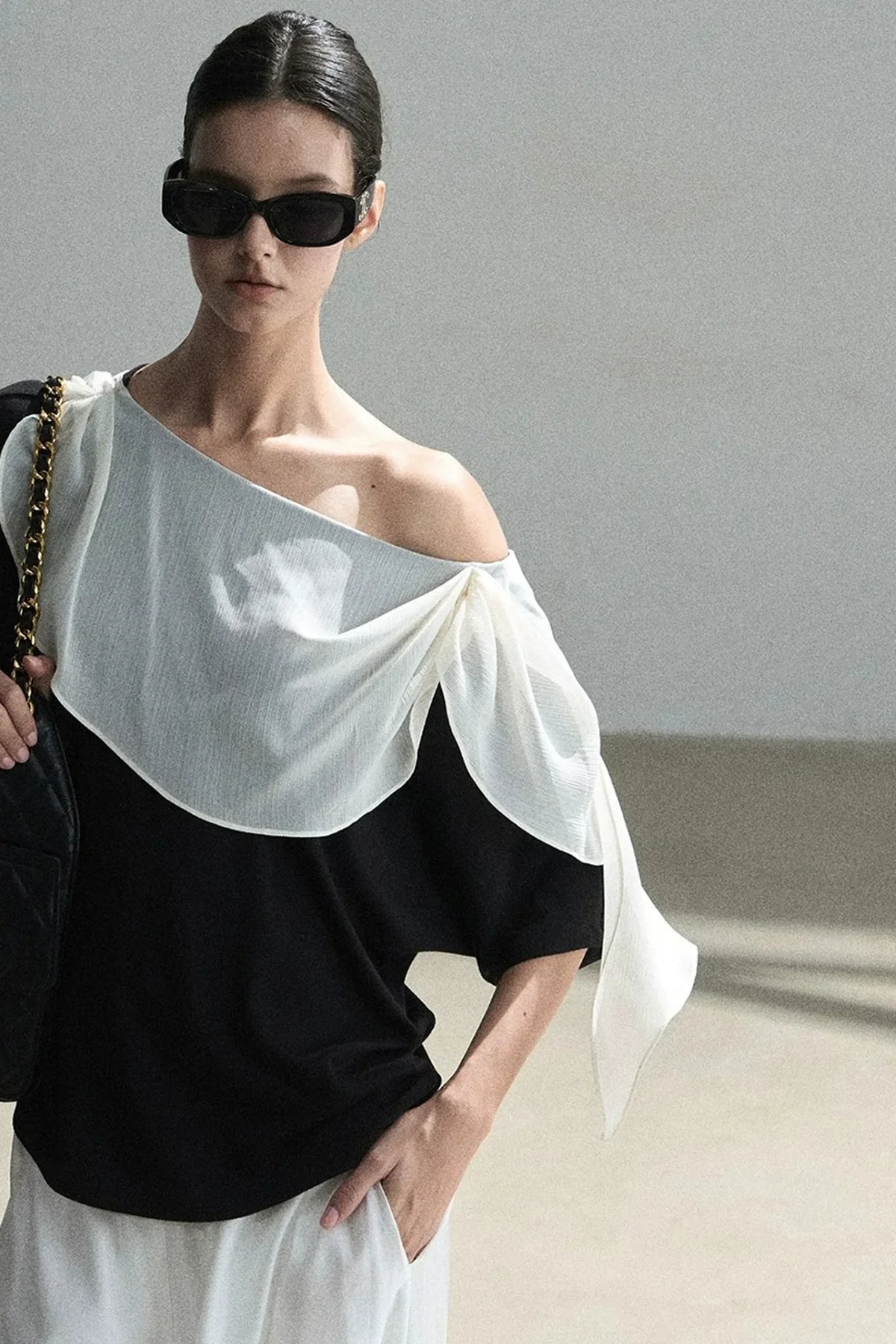 Black and White Off-Shoulder Top